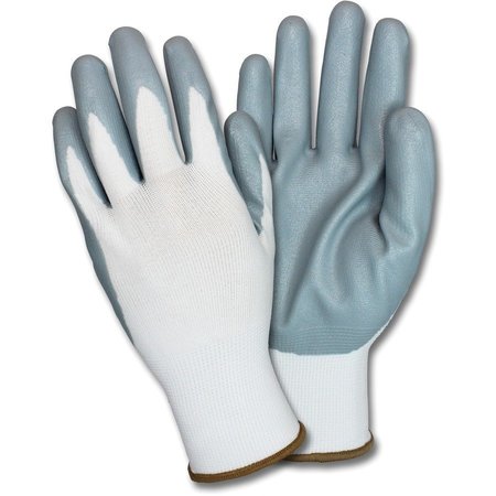 SAFETY ZONE Gloves, Nitrile-Coated, Large, 12 PR/DZ, Gray/White, PK12 SZNGNIDEXLGG